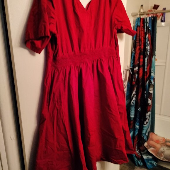 Eshakti Red Cotton Poplin Sweetheart Neckline 3X 26W Midi Dress Retro Femme 50s - Picture 2 of 7